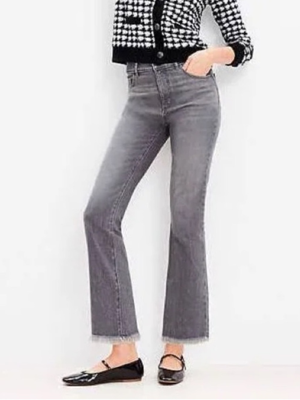LOFT Gray Wide Leg Flare Jeans